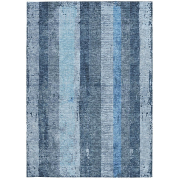 HomeRoots 5' Stylish Blue and Gray Striped Washable Area Rug – Durable, Easy-Clean for Indoor and Outdoor Use 5' X 8' 617837