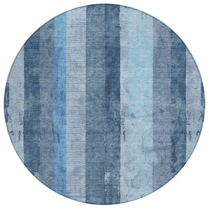 HomeRoots 5' Stylish Blue and Gray Striped Washable Area Rug – Durable, Easy-Clean for Indoor and Outdoor Use 8' Round 617838