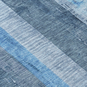 HomeRoots 5' Stylish Blue and Gray Striped Washable Area Rug – Durable, Easy-Clean for Indoor and Outdoor Use 8' Round 617838