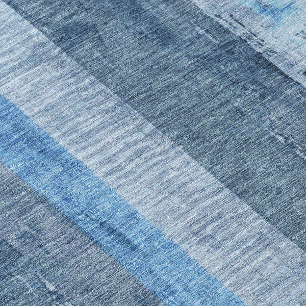 HomeRoots 5' Stylish Blue and Gray Striped Washable Area Rug – Durable, Easy-Clean for Indoor and Outdoor Use 8' Round 617838
