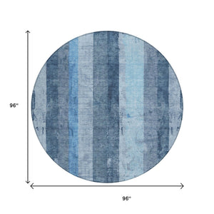 HomeRoots 5' Stylish Blue and Gray Striped Washable Area Rug – Durable, Easy-Clean for Indoor and Outdoor Use 8' Round 617838