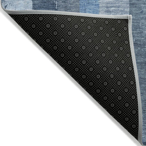 HomeRoots 5' Stylish Blue and Gray Striped Washable Area Rug – Durable, Easy-Clean for Indoor and Outdoor Use 8' X 10' 617839