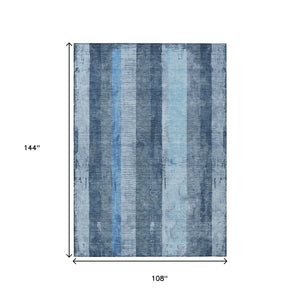 HomeRoots 5' Stylish Blue and Gray Striped Washable Area Rug – Durable, Easy-Clean for Indoor and Outdoor Use 9' X 12' 617840