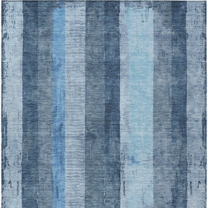 HomeRoots 5' Stylish Blue and Gray Striped Washable Area Rug – Durable, Easy-Clean for Indoor and Outdoor Use 9' X 12' 617840