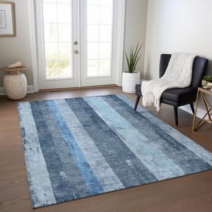 HomeRoots 5' Stylish Blue and Gray Striped Washable Area Rug – Durable, Easy-Clean for Indoor and Outdoor Use 9' X 12' 617840