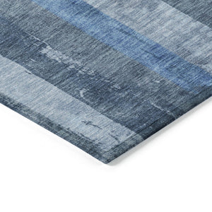 HomeRoots 5' Stylish Blue and Gray Striped Washable Area Rug – Durable, Easy-Clean for Indoor and Outdoor Use 10' X 14' 617841