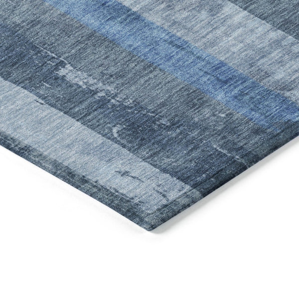 HomeRoots 5' Stylish Blue and Gray Striped Washable Area Rug – Durable, Easy-Clean for Indoor and Outdoor Use 10' X 14' 617841