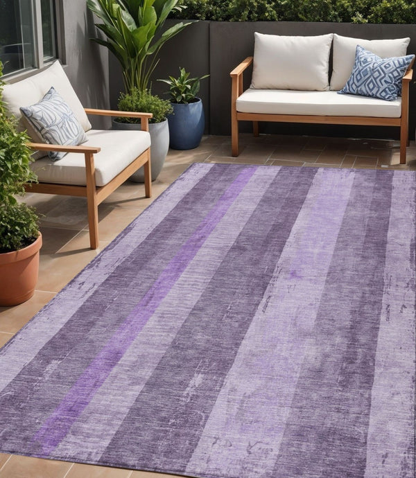 HomeRoots 5' Striped Purple and Lilac Washable Area Rug – Versatile, Durable, Indoor-Outdoor Comfort for All Spaces 5' X 8' 617843