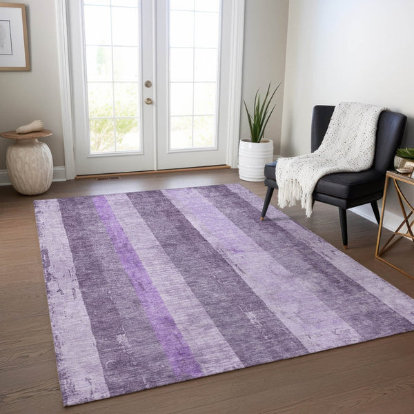 HomeRoots 5' Striped Purple and Lilac Washable Area Rug – Versatile, Durable, Indoor-Outdoor Comfort for All Spaces 5' X 8' 617843