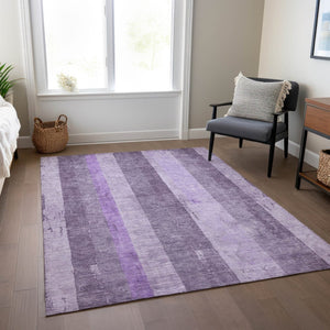 HomeRoots 5' Striped Purple and Lilac Washable Area Rug – Versatile, Durable, Indoor-Outdoor Comfort for All Spaces 5' X 8' 617843