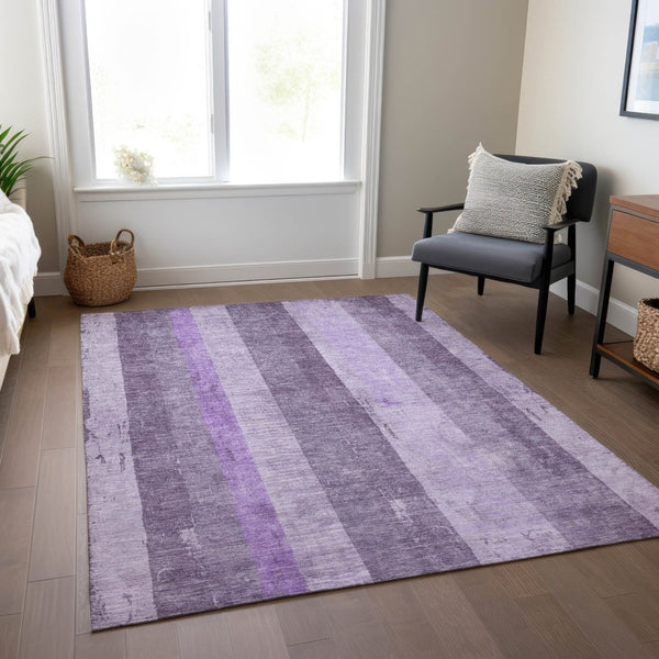 HomeRoots 5' Striped Purple and Lilac Washable Area Rug – Versatile, Durable, Indoor-Outdoor Comfort for All Spaces 5' X 8' 617843