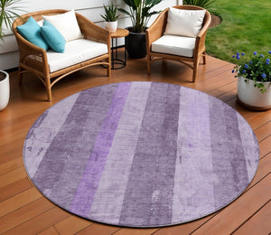 HomeRoots 5' Striped Purple and Lilac Washable Area Rug – Versatile, Durable, Indoor-Outdoor Comfort for All Spaces 8' Round 617844