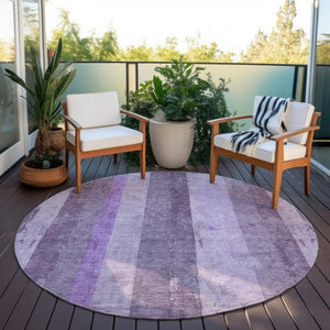HomeRoots 5' Striped Purple and Lilac Washable Area Rug – Versatile, Durable, Indoor-Outdoor Comfort for All Spaces 8' Round 617844