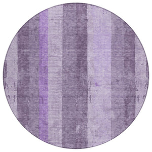 HomeRoots 5' Striped Purple and Lilac Washable Area Rug – Versatile, Durable, Indoor-Outdoor Comfort for All Spaces 8' Round 617844