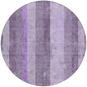 HomeRoots 5' Striped Purple and Lilac Washable Area Rug – Versatile, Durable, Indoor-Outdoor Comfort for All Spaces 8' Round 617844