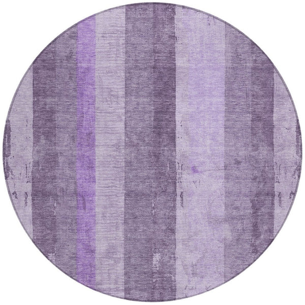 HomeRoots 5' Striped Purple and Lilac Washable Area Rug – Versatile, Durable, Indoor-Outdoor Comfort for All Spaces 8' Round 617844