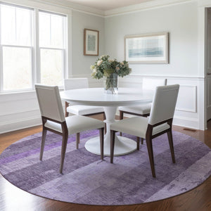 HomeRoots 5' Striped Purple and Lilac Washable Area Rug – Versatile, Durable, Indoor-Outdoor Comfort for All Spaces 8' Round 617844