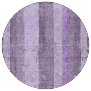 HomeRoots 5' Striped Purple and Lilac Washable Area Rug – Versatile, Durable, Indoor-Outdoor Comfort for All Spaces 8' Round 617844