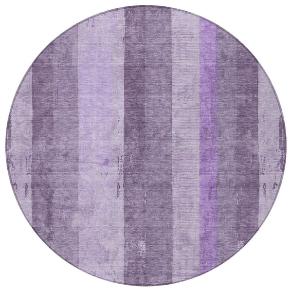 HomeRoots 5' Striped Purple and Lilac Washable Area Rug – Versatile, Durable, Indoor-Outdoor Comfort for All Spaces 8' Round 617844