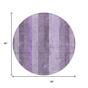 HomeRoots 5' Striped Purple and Lilac Washable Area Rug – Versatile, Durable, Indoor-Outdoor Comfort for All Spaces 8' Round 617844