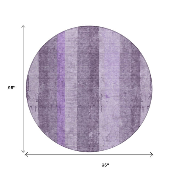 HomeRoots 5' Striped Purple and Lilac Washable Area Rug – Versatile, Durable, Indoor-Outdoor Comfort for All Spaces 8' Round 617844