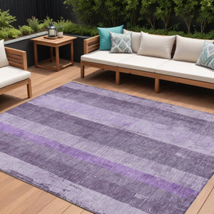 HomeRoots 5' Striped Purple and Lilac Washable Area Rug – Versatile, Durable, Indoor-Outdoor Comfort for All Spaces 9' X 12' 617846