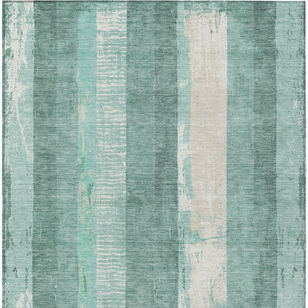 HomeRoots 5' Refreshing Pale Aqua and Teal Striped Area Rug – Durable, Washable for Indoor & Outdoor Use 5' X 8' 617849