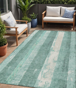HomeRoots 5' Refreshing Pale Aqua and Teal Striped Area Rug – Durable, Washable for Indoor & Outdoor Use 5' X 8' 617849