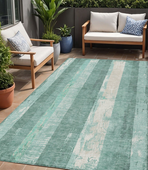 HomeRoots 5' Refreshing Pale Aqua and Teal Striped Area Rug – Durable, Washable for Indoor & Outdoor Use 5' X 8' 617849