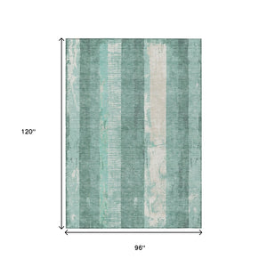 HomeRoots 5' Refreshing Pale Aqua and Teal Striped Area Rug – Durable, Washable for Indoor & Outdoor Use 8' X 10' 617851