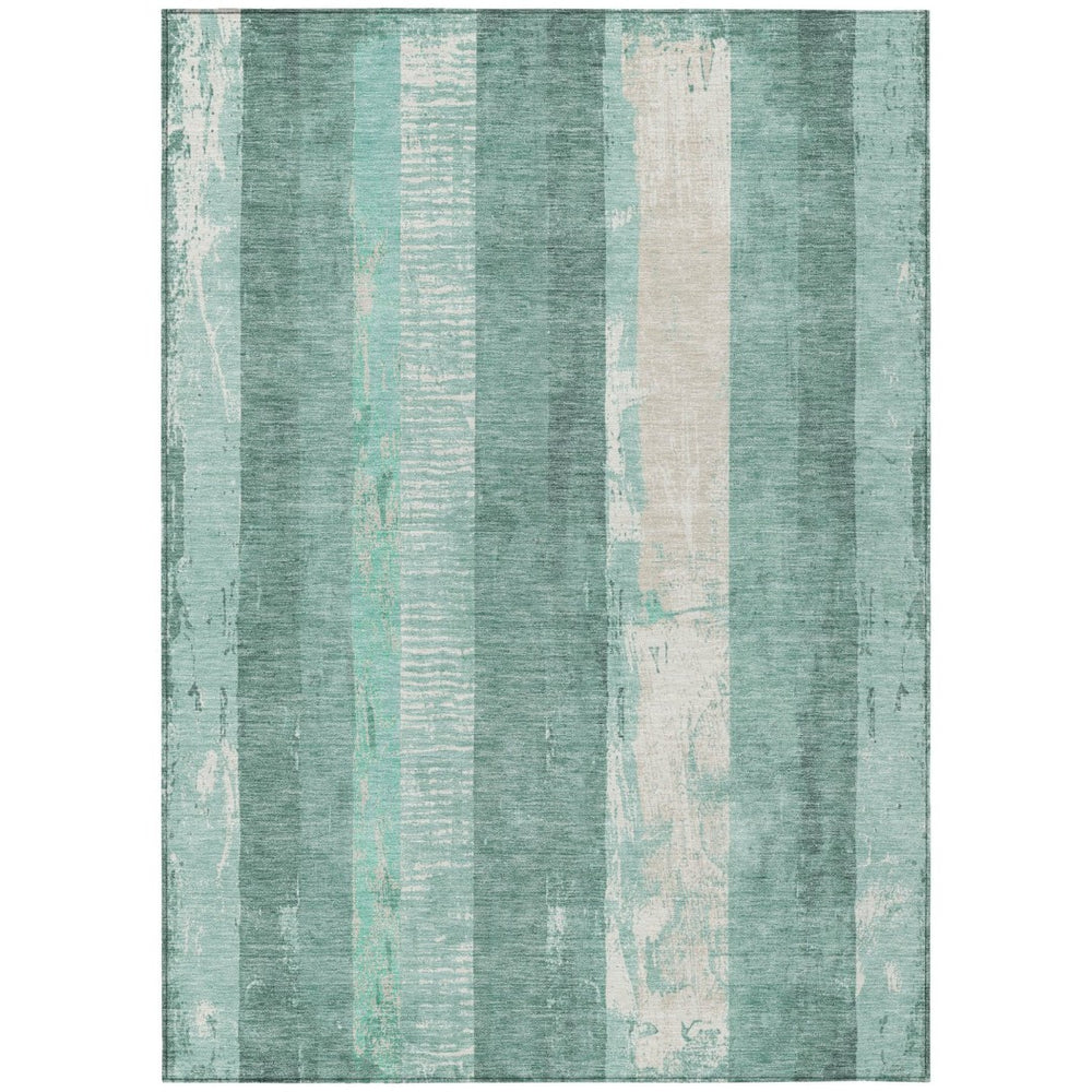 HomeRoots 5' Refreshing Pale Aqua and Teal Striped Area Rug – Durable, Washable for Indoor & Outdoor Use 8' X 10' 617851