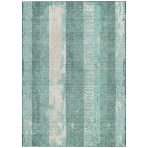 HomeRoots 5' Refreshing Pale Aqua and Teal Striped Area Rug – Durable, Washable for Indoor & Outdoor Use 9' X 12' 617852