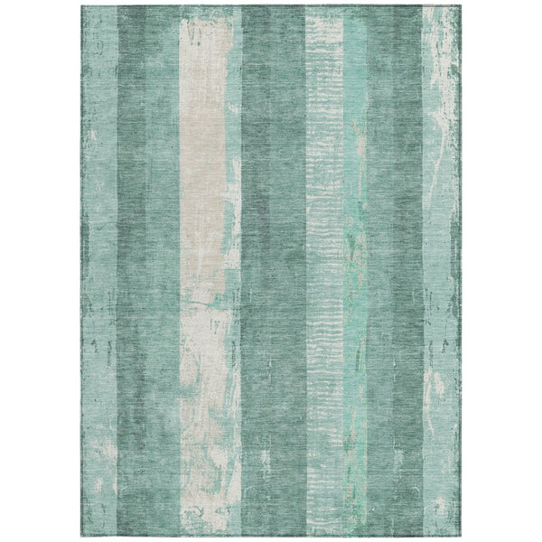 HomeRoots 5' Refreshing Pale Aqua and Teal Striped Area Rug – Durable, Washable for Indoor & Outdoor Use 9' X 12' 617852