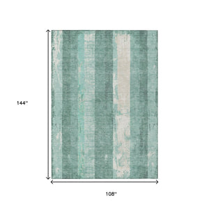 HomeRoots 5' Refreshing Pale Aqua and Teal Striped Area Rug – Durable, Washable for Indoor & Outdoor Use 9' X 12' 617852