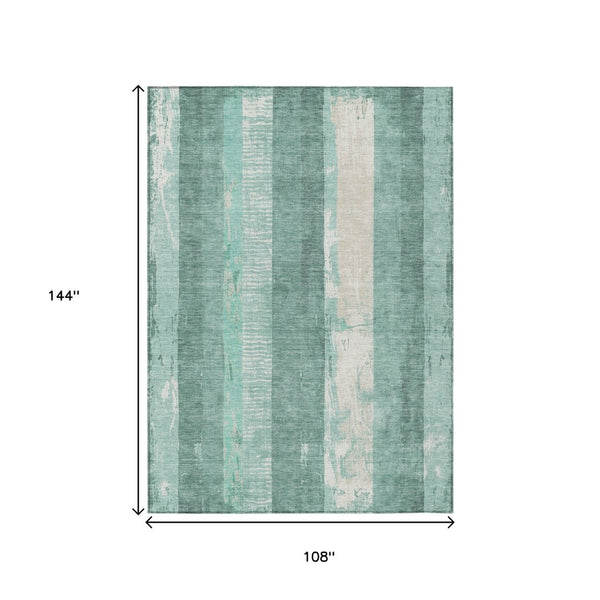 HomeRoots 5' Refreshing Pale Aqua and Teal Striped Area Rug – Durable, Washable for Indoor & Outdoor Use 9' X 12' 617852