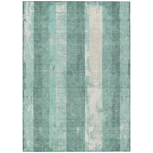 HomeRoots 5' Refreshing Pale Aqua and Teal Striped Area Rug – Durable, Washable for Indoor & Outdoor Use 9' X 12' 617852