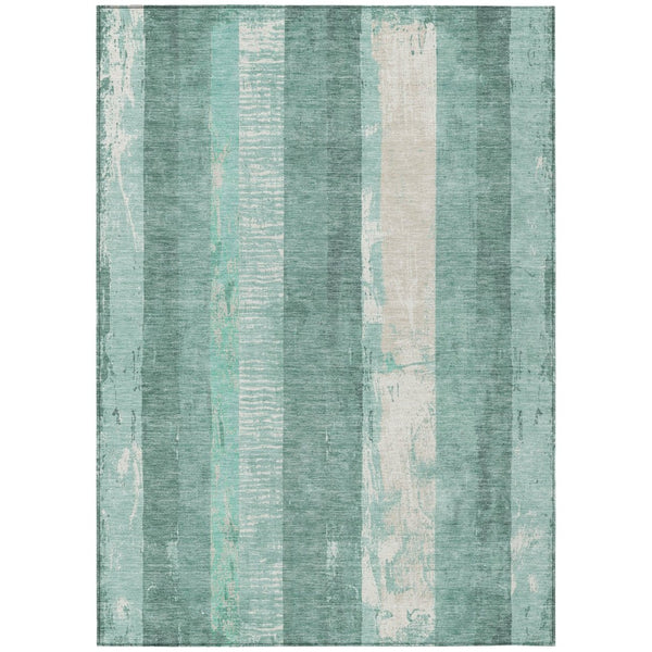 HomeRoots 5' Refreshing Pale Aqua and Teal Striped Area Rug – Durable, Washable for Indoor & Outdoor Use 9' X 12' 617852