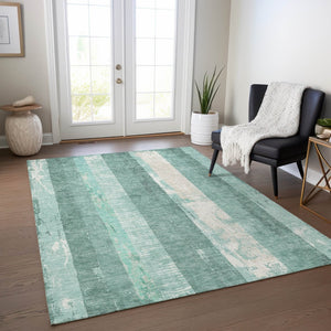 HomeRoots 5' Refreshing Pale Aqua and Teal Striped Area Rug – Durable, Washable for Indoor & Outdoor Use 9' X 12' 617852