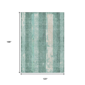 HomeRoots 5' Refreshing Pale Aqua and Teal Striped Area Rug – Durable, Washable for Indoor & Outdoor Use 10' X 14' 617853
