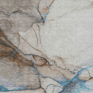 HomeRoots 5' Beige and Blue Abstract Area Rug - Stylish, Washable, Durable for Indoor & Outdoor Spaces 5' X 8' 617861
