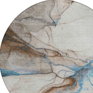 HomeRoots 5' Beige and Blue Abstract Area Rug - Stylish, Washable, Durable for Indoor & Outdoor Spaces 8' Round 617862