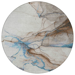 HomeRoots 5' Beige and Blue Abstract Area Rug - Stylish, Washable, Durable for Indoor & Outdoor Spaces 8' Round 617862