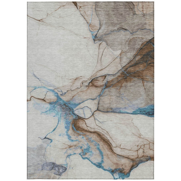 HomeRoots 5' Beige and Blue Abstract Area Rug - Stylish, Washable, Durable for Indoor & Outdoor Spaces 8' X 10' 617863