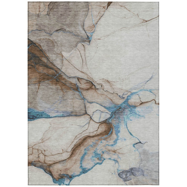 HomeRoots 5' Beige and Blue Abstract Area Rug - Stylish, Washable, Durable for Indoor & Outdoor Spaces 8' X 10' 617863