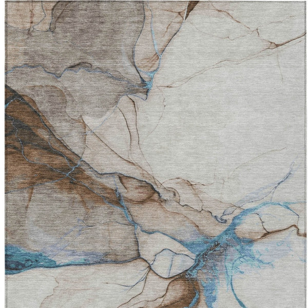 HomeRoots 5' Beige and Blue Abstract Area Rug - Stylish, Washable, Durable for Indoor & Outdoor Spaces 9' X 12' 617864