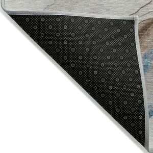 HomeRoots 5' Beige and Blue Abstract Area Rug - Stylish, Washable, Durable for Indoor & Outdoor Spaces 9' X 12' 617864