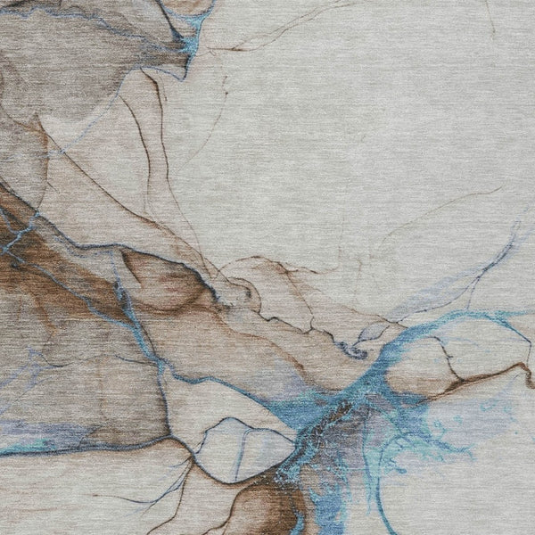HomeRoots 5' Beige and Blue Abstract Area Rug - Stylish, Washable, Durable for Indoor & Outdoor Spaces 9' X 12' 617864