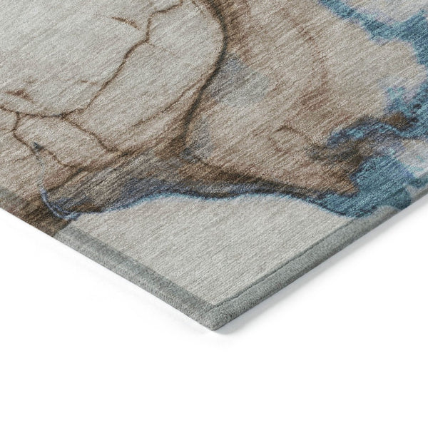 HomeRoots 5' Beige and Blue Abstract Area Rug - Stylish, Washable, Durable for Indoor & Outdoor Spaces 10' X 14' 617865