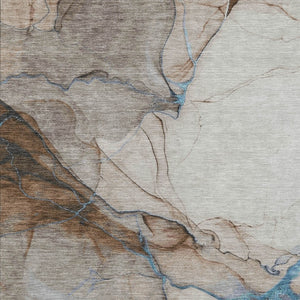 HomeRoots 5' Beige and Blue Abstract Area Rug - Stylish, Washable, Durable for Indoor & Outdoor Spaces 10' X 14' 617865