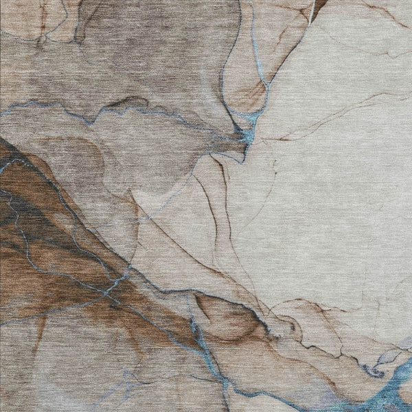 HomeRoots 5' Beige and Blue Abstract Area Rug - Stylish, Washable, Durable for Indoor & Outdoor Spaces 10' X 14' 617865